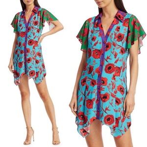 Alice + Olivia Poppy Garden Bluebird Conner Floral Mini Shirtdress Size XS